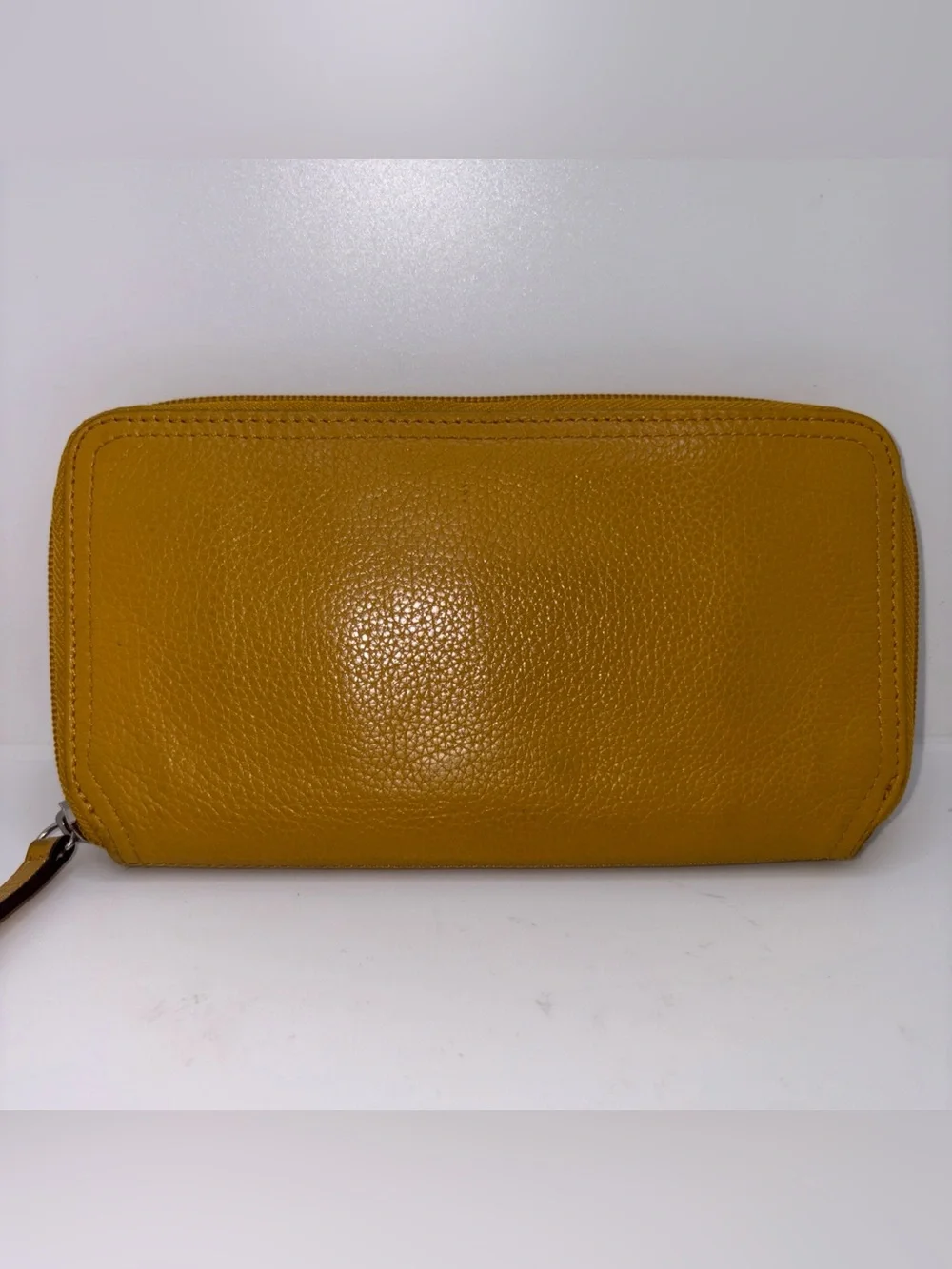 TIGNANELLO Leather Wallet Mustard Yellow Zip Around Multi Slot Clutch Pockets